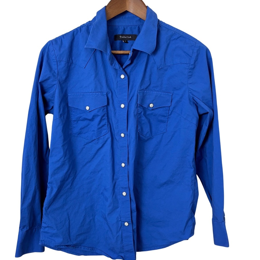 Pashartuk Western Shirt Womens Pearl‎ Snap Royal Blue Rodeo Cowgirl Size Small